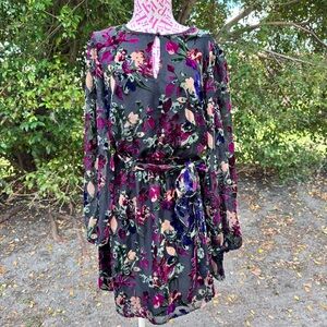 Evereve Black Floral Velvet Burnout Mini Dress with Pink and Purple Accents